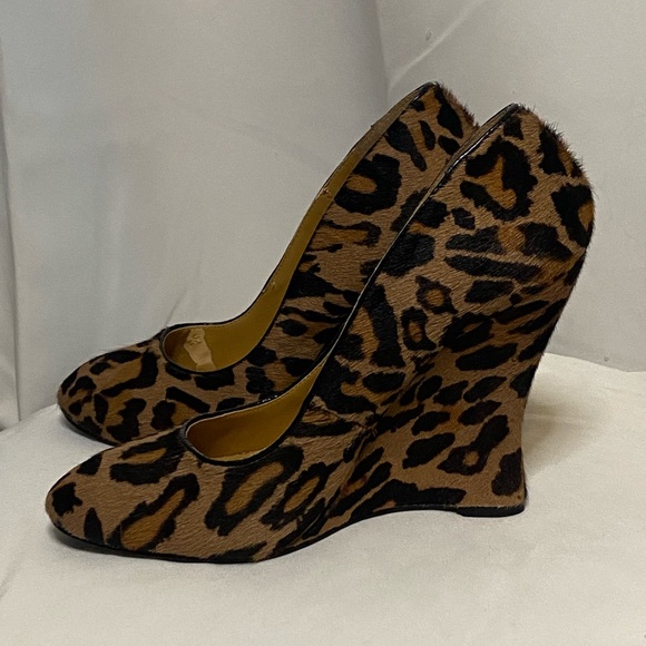Nine West Leopard Wedges Cow Hide Fur - Picture 3 of 9